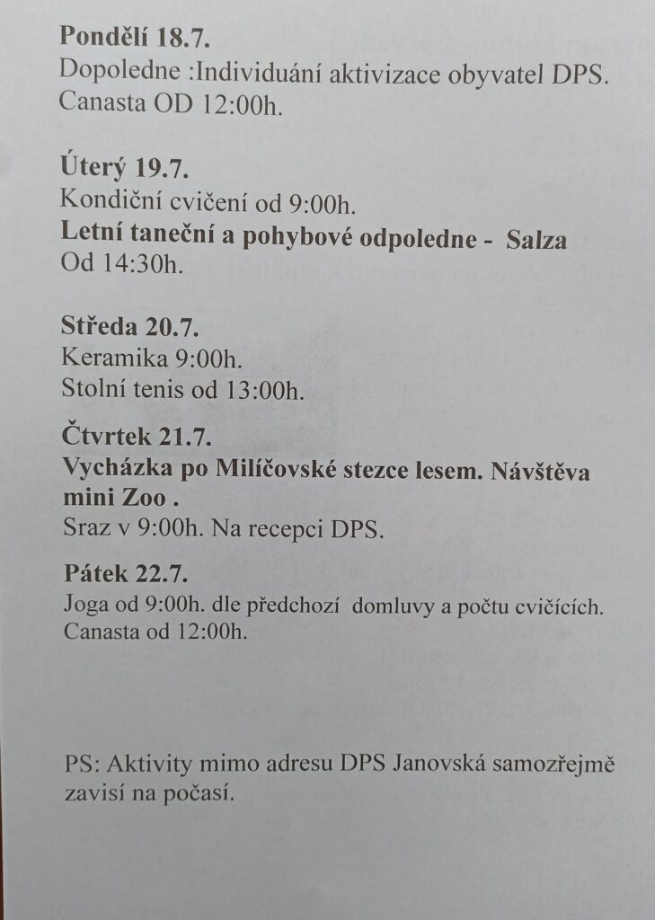 Program na červenec 2022