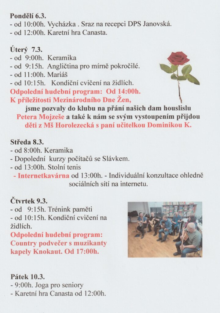 Program Klubu seniorů od 27.2. do 10.3. 2023