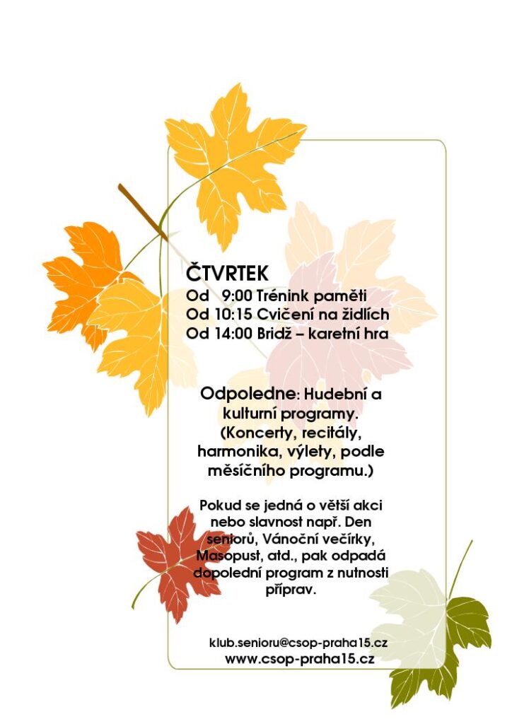 Pravidelný program Klubu Seniorů