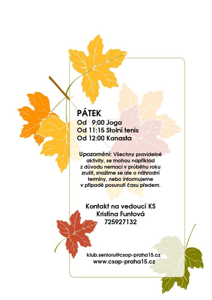Pravidelný program Klubu Seniorů
