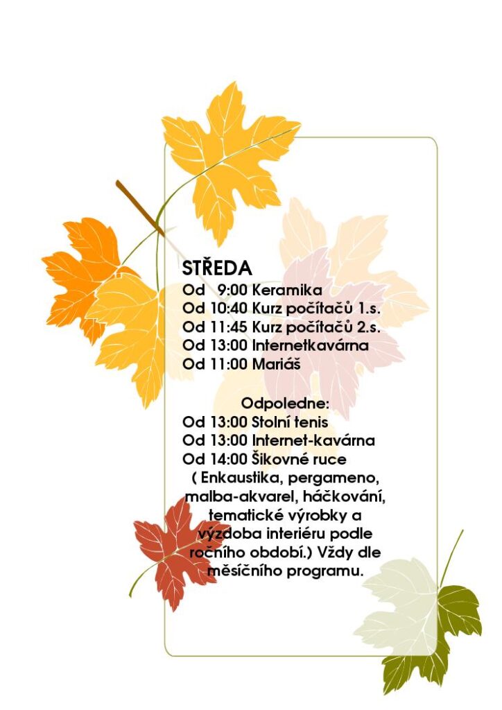 Pravidelný program Klubu Seniorů